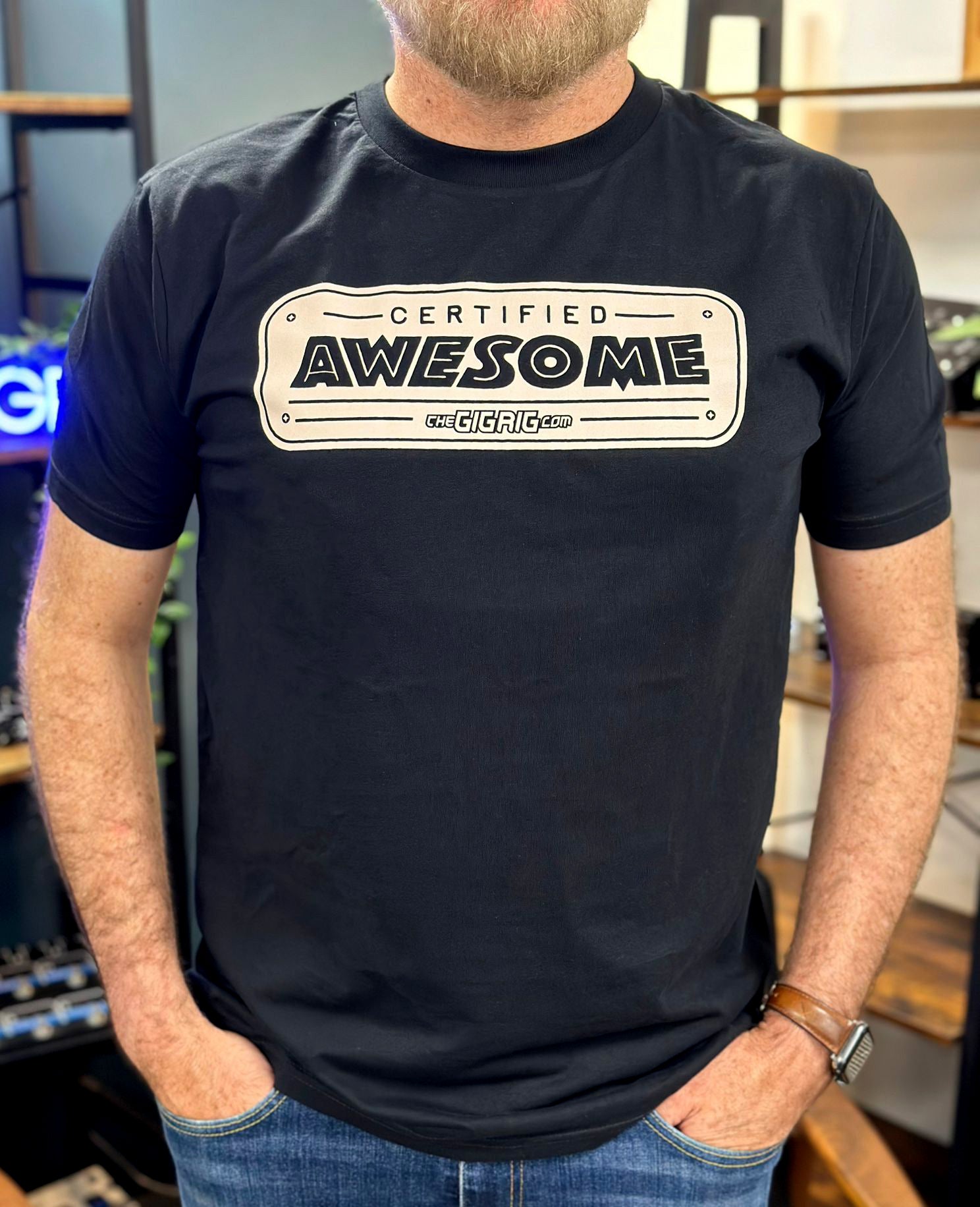 The GigRig Certified Awesome T-Shirt - Black/ Vintage Cream