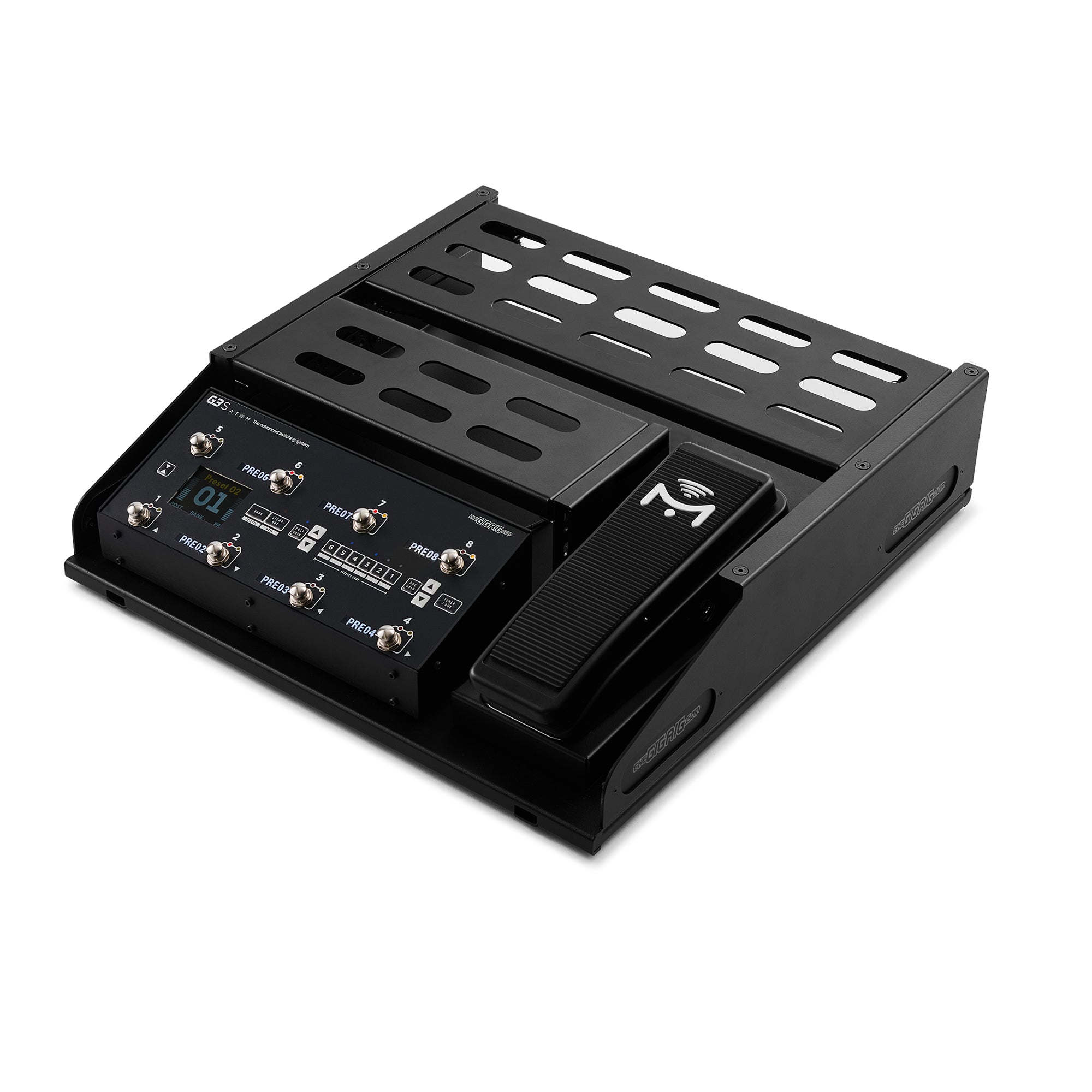 The GigRig Pedalboard : Medium Double Tier with Broad Full width Tier Narrow Wah Tier and Wah Riser installed ( G3S and TGR-1 Pedal for display only)