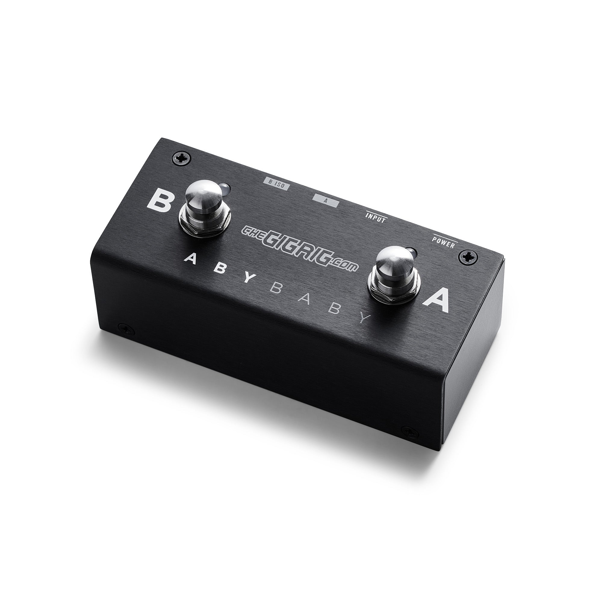 ABY BABY Black annodised enclosure with grey gigrig logo. Angled view