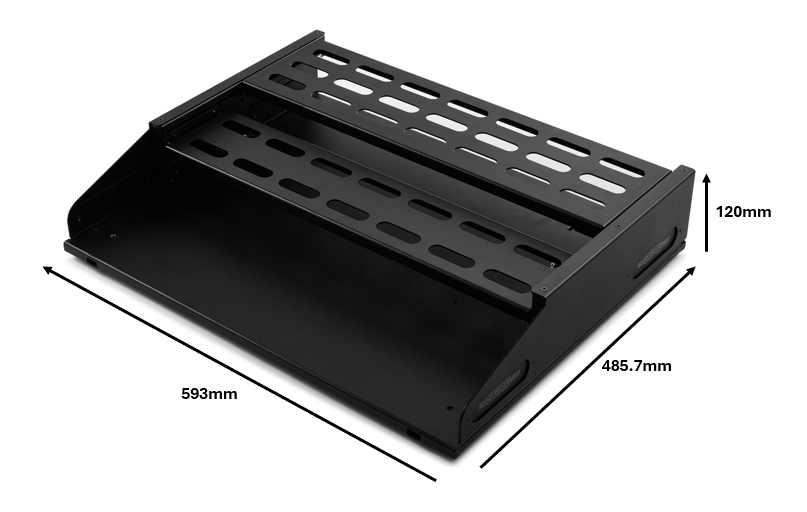 The GigRig Pedalboard Large Double Tier with dimensions: 593 mm x 485.7 mm x 120mm