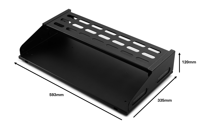 The GigRig Pedalboard Large Single  Tier with dimensions: 593mm x 335 mm x 120mm