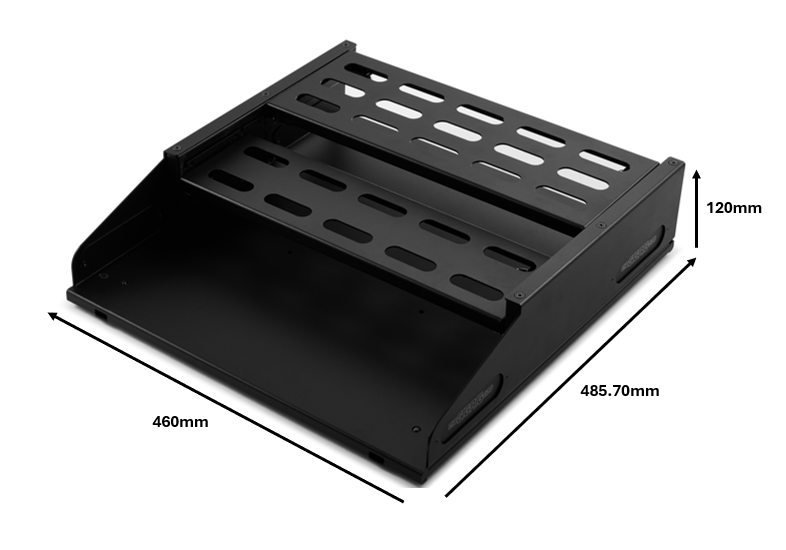 The GigRig Pedalboard Medium Double Tier with dimensions: 460mm x 485.7mm x 120mm