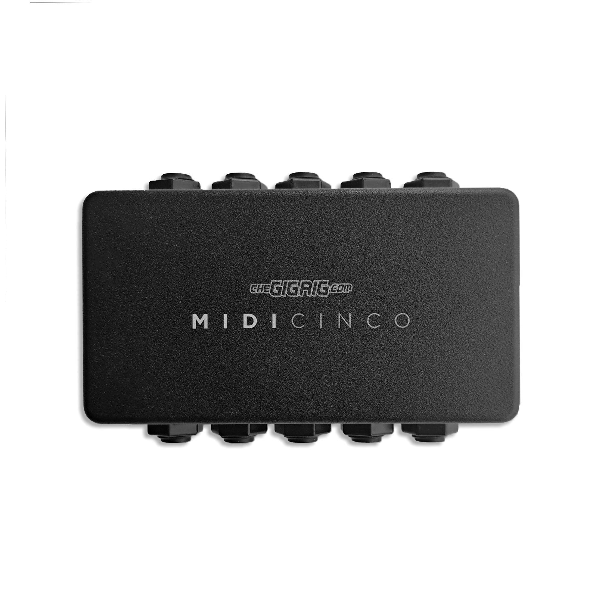 The GigRig Midi Cinco. 5 in/ 5 out Patch Bay + 1 x Midi in, 1 x Midi out