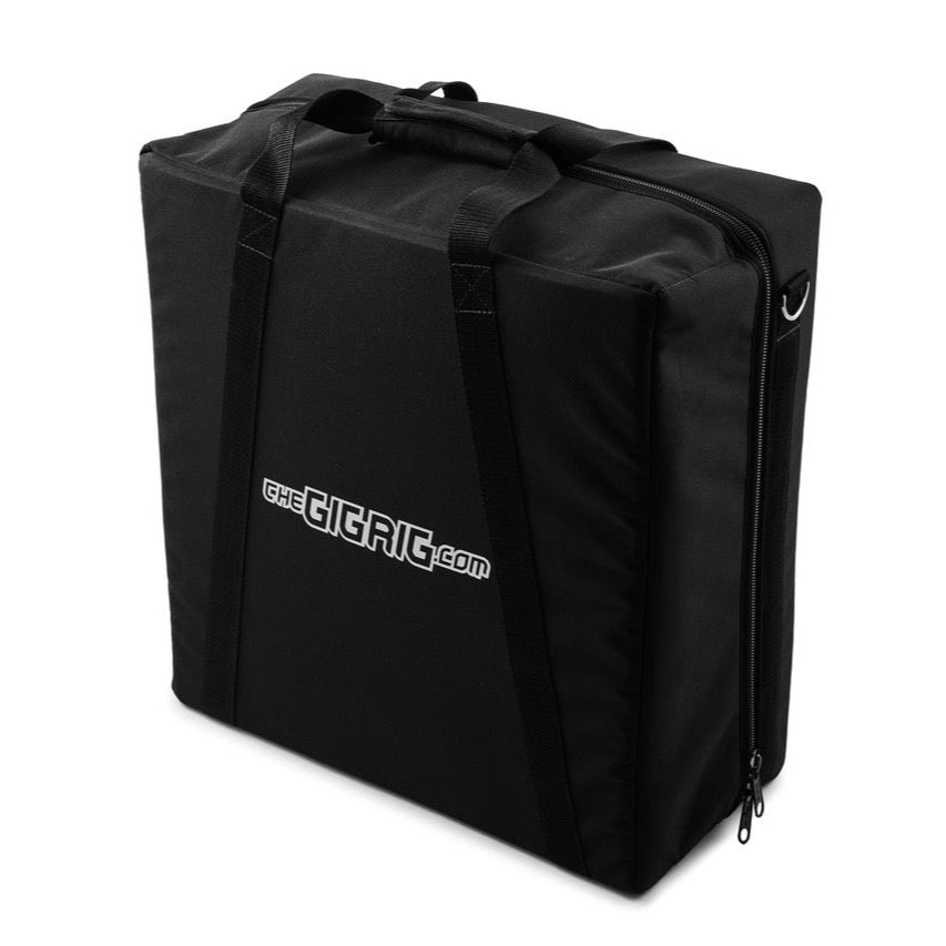 Pedalboard Bag Black 840D nylon fabric with slide zip and carry handle. Image of Medium Double Pedalboard bag shown as example. shown without detachable shoulder strap.