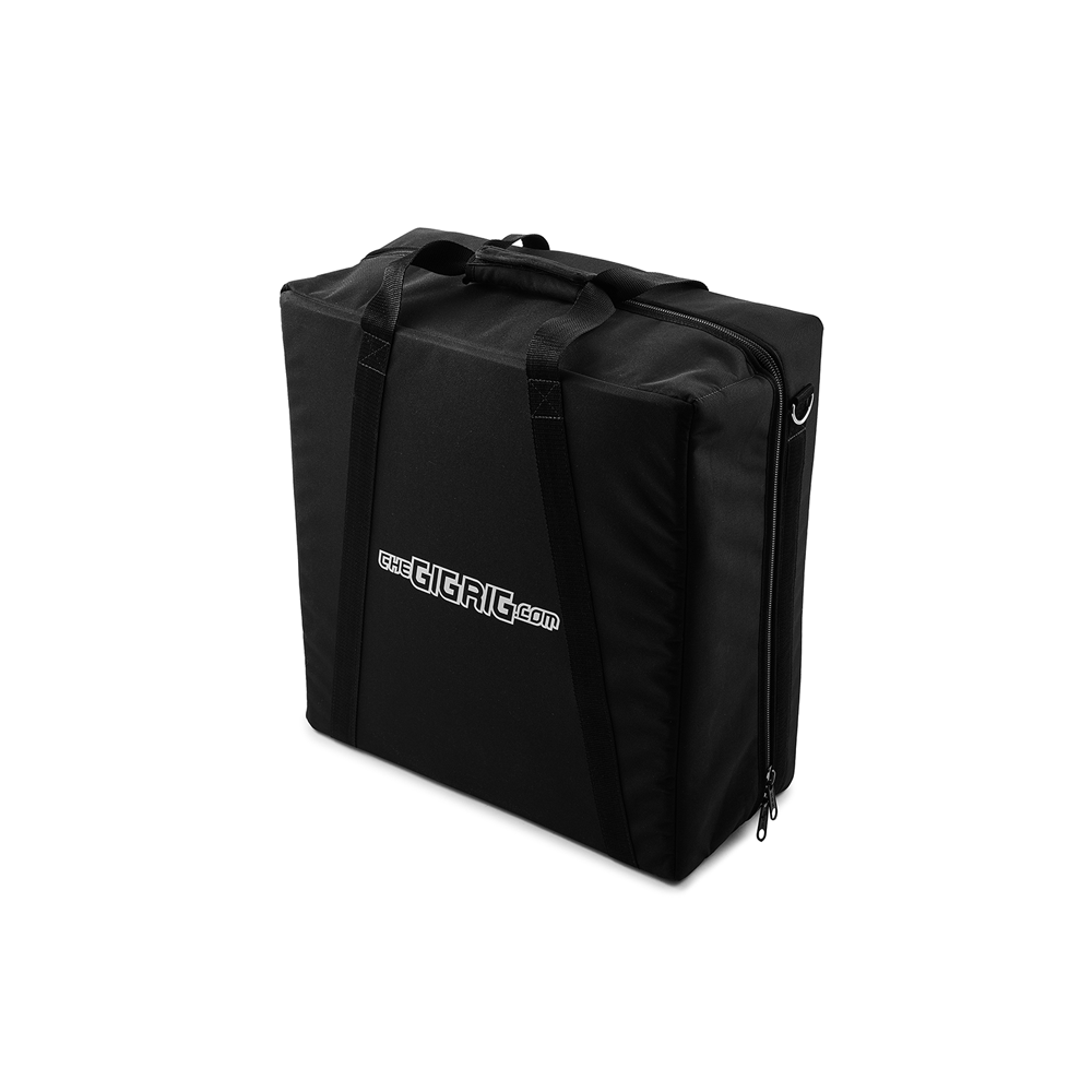 Pedalboard Bag Black 840D nylon fabric with slide zip and carry handle. Image of small single Pedalboard bag shown as example. shown without detachable shoulder strap.