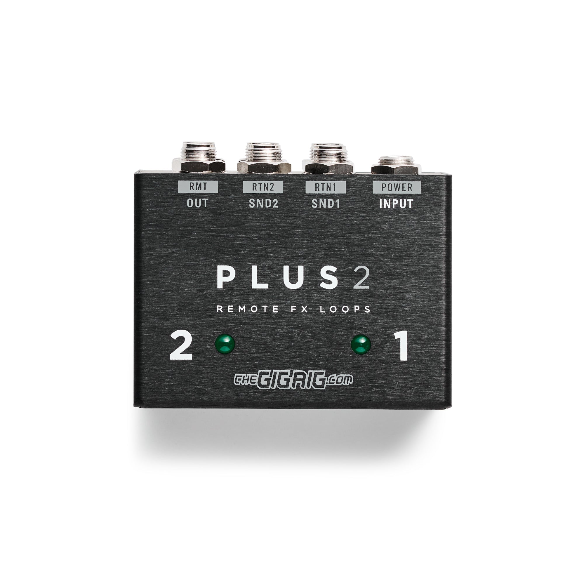Black electronic device labeled 'PLUS 2' on a white background
