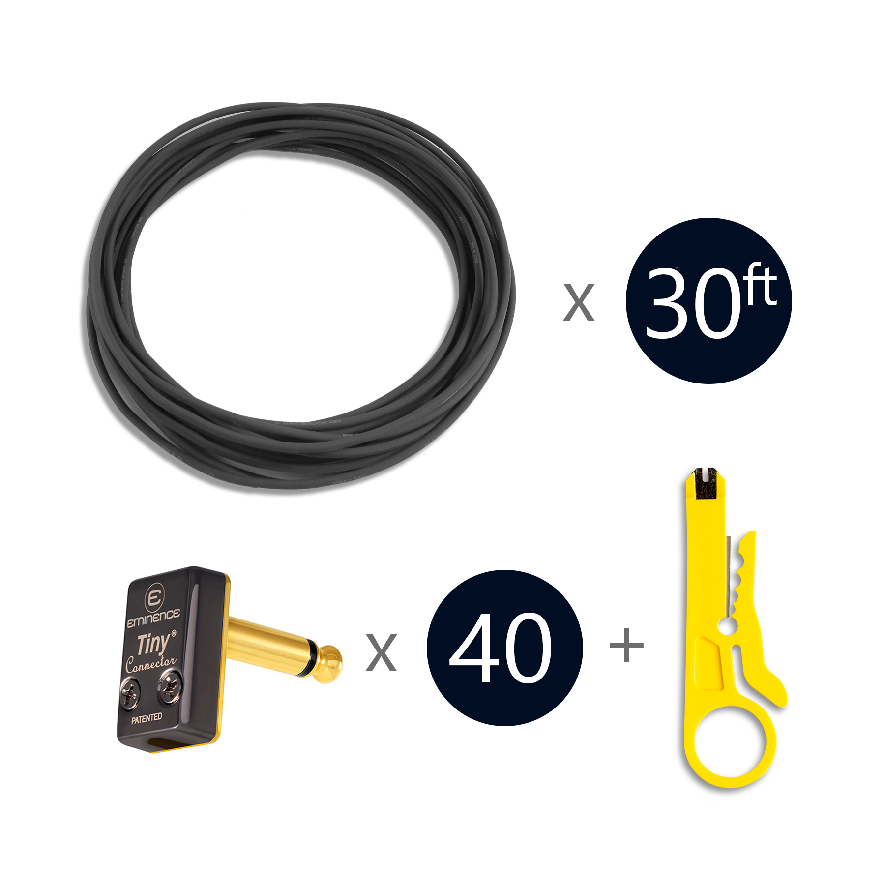 30 ft Evidence Audio Monorail cable + 40 x Eminence Tiny Connector Plug + cable cutter tool